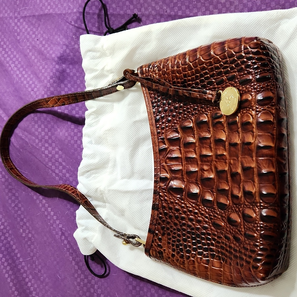 Brahmin Croc-Embossed Shoulder Bag in Rich Brown - Picture 13 of 13